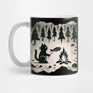 Vintage Kitten Humor Fish Roasting Art Survival Cat Mug